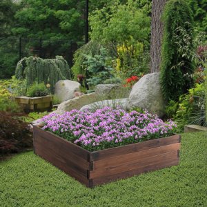 Outsunny Wooden Raised Garden Bed Planter Grow Containers for Outdoor Patio Plant Flower Vegetable Pot 80 x 80 x 22.5cm | Aosom Ireland