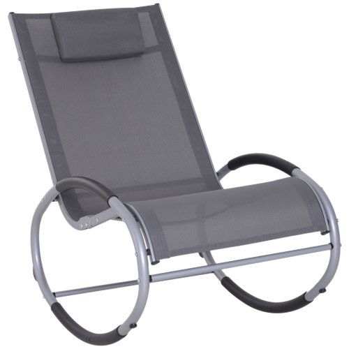 Outsunny Patio rocking lounge chair orbital zero gravity seat pool chaise w/ pillow grey | aosom ireland