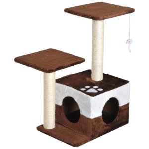 PawHut Cat Tree Scratcher Condo Play House Activity Center Post W/ Hanging Toy Brown