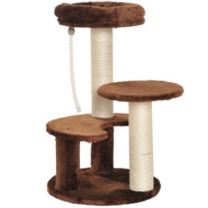 PawHut Cat Tree Scratcher Kitty Activity Center Post 2 Perch w/ Hanging Sisal Rope Brown
