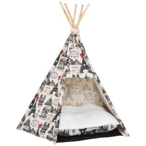 PawHut Portable Pet Teepee Tent Foldable Cat Bed Dog House Kennels Washable Cushion