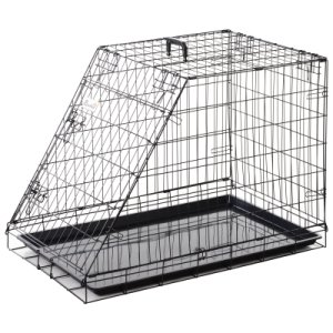 PawHut Trapeze Collapsible Dog Cage Transport Box Carrier w/ Handle Removable Tray Metal 65x58cm
