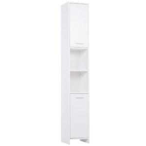 Storage Cabinet Bathroom Tower Free Standing with Door Cupboard and Shelves White 1.9m Tall