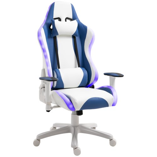 Vinsetto Ergonomic  Gaming Chair PU Leather LED Light w/ Pillows Blue  NEXT DAY DELIVERY | Aosom Ireland