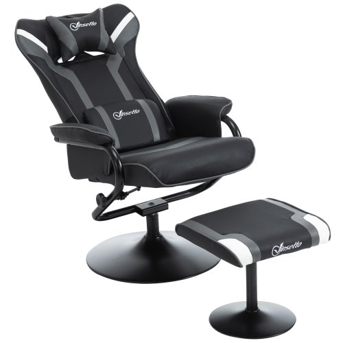 Vinsetto Ergonomic  Gaming Chair Recliner and Ottoman Set with Removable Headrest and Lumbar Support, Tilt Function, Black and Grey |Aosom Ireland