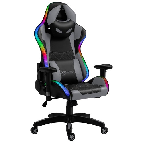 Vinsetto Ergonomic Gaming Chair with RGB LED Light, Lumbar Support, Gamer Recliner, Grey  NEXT DAY DELIVERY | Aosom Ireland