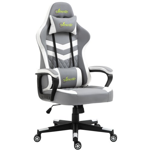 Vinsetto Ergonomic Racing Gaming Chair w/ Lumbar Support, Headrest, Grey White  NEXT DAY DELIVERY | Aosom Ireland