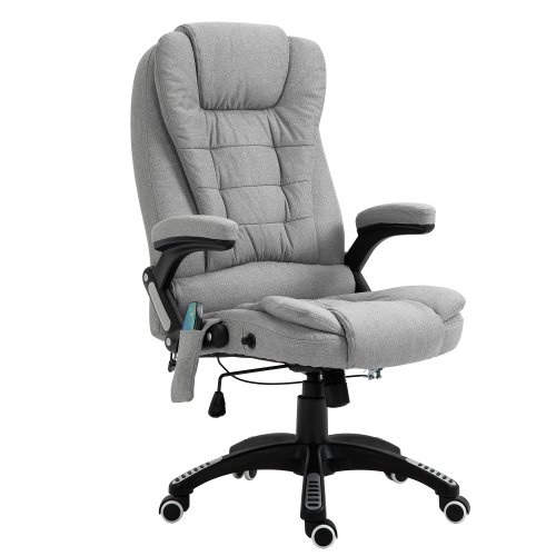 Vinsetto Massage Office Chair Recliner Ergonomic Gaming Heated Home Office Padded  Linen-Feel Fabric & Swivel Base Light Grey | Aosom Ireland