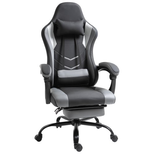 Vinsetto Racing Gaming Chair Faux Leather with Wheels, Armrest, Retractable Footrest, Removable Pillow Home Office,  Black | Aosom Ireland