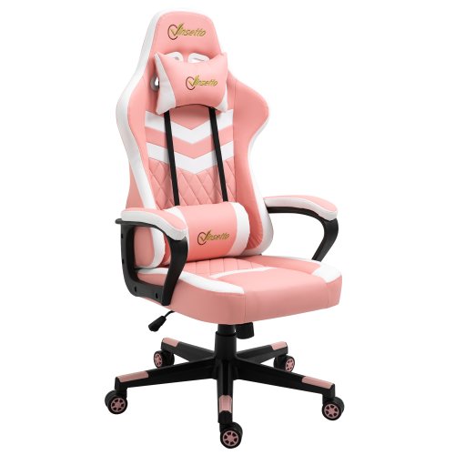 Vinsetto Racing Gaming Chair with Lumbar Support, Headrest, Swivel Wheel, PVC Leather Gamer Desk Chair for Home Office, Pink White | Aosom Ireland