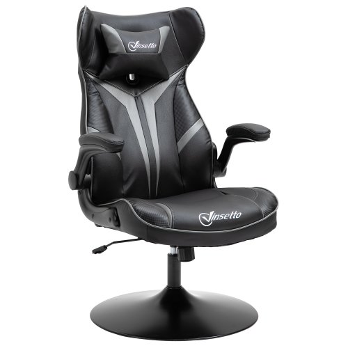 Vinsetto Racing Gaming Office Chair Faux Leather with Adjustable Head Pillow, Flip-Up Armrest, Grey and Black | Aosom Ireland