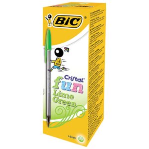 BIC Cristal Fun Ballpoint Pens - Lime Green (Box of 20)