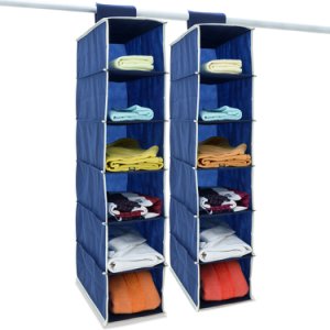 2x Kleiderschrank Hängeaufbewahrung mit 6 Fächer blau/weiß