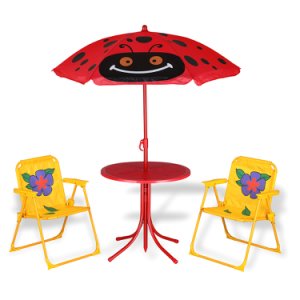 Kindersitzgruppe Beetle - 2 Stühle und 1 Tisch / höhenverstellbarer Sonnenschirm