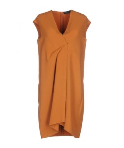 Antonelli Womens Camel Crepe Short Sleeve Dress Viscose - Size 10