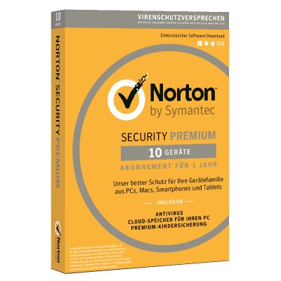 Symantec Norton Security Premium 3.0, 10 dispositivos, versão completa, [Edição 2020]. 1 Ano