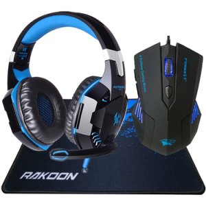 HVER G2000 Computer Stereo Gaming Hovedtelefoner Deep Bass Game Earphone Headset med Mic LED-lys + Gaming Mouse + Gaming Mouse Pad - Original Package
