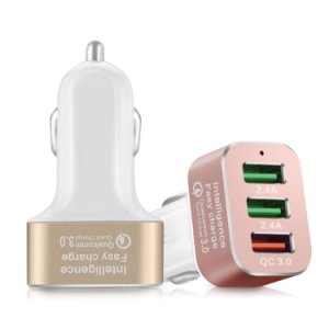 Universal Quick Charge 3.0 42W 3-ports USB-billader til iPhone; Samsung Galaxy; LG G4 / G5; Google Nexus; iOS Android-enheder - Rose Gold