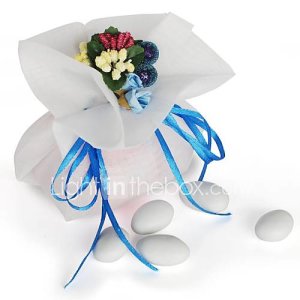10 pièces à double couche de crème mousseline mariage faveur bonbons sacs cordon poche à la fleur bleue à la main