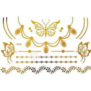 1Pc Gold Long Bracelet And Necklace Tattoo Sticker 23x15CM