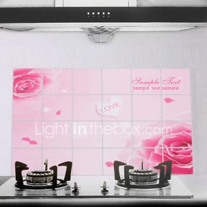 90x60cm Love & Rose Motif étanche à l'huile imperméable à l'eau sticker mural de cuisine