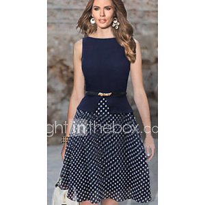 BALI Fashion Sleevless Round Contrast Color Polka Dots Dress