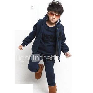 Boy's Fall and Winter Warm Cotton Padded Clothes with Hoodies Thicker Three Piece Clothing Sets