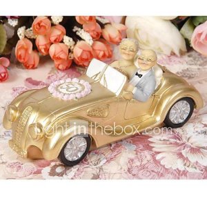 couples de mariage d'or dans un gâteau de mariage 50e anniversaire Topper voiture golde