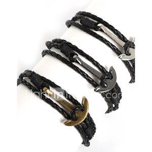 Lightinthebox Homme charmes pour bracelets bracelets bracelets en cuir mode vintage multicouches bijoux de fantaisie cuir alliage forme de ligne ancre