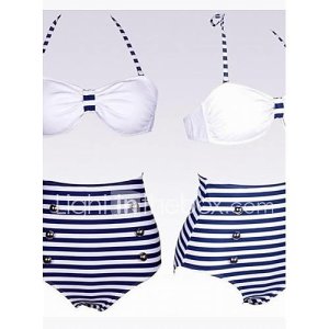 marine à la mode bleu et blanc grand taille maillots de bain pour femmes
