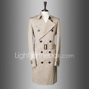 Men's Lapel Collar Slim Double-Breasted Trench Coat