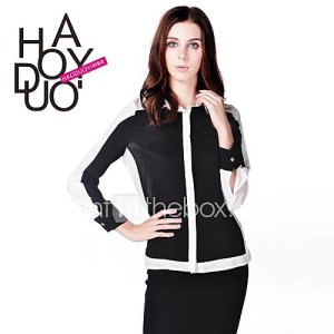 noir-blanc couleur de contraste de style preppy chemises à manches longues des femmes chics haoduoyi
