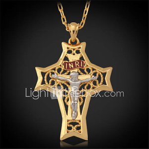 plaqué or véritable nouvelle fraîche grande taille crucifix inri croix collier 18k pendentif croix pour les hommes ou les femmes