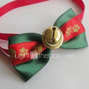 série noël bowknot style ruban réglable en forme de motif d'empreintes avec la cloche décorée collier pour chiens de compagnie