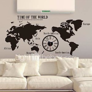 stickers muraux autocollants de mur, moderne, la carte du monde horloge créatrice muraux PVC autocollants