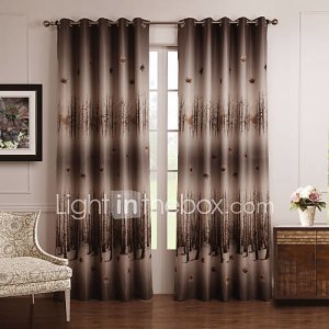 (Two Panels) Cold Colors Style Maple Leaves Blackout Curtain