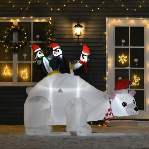 HOMCOM 1.5m Christmas Inflatable Polar Bear Penguin Lighted for Home Indoor Outdoor