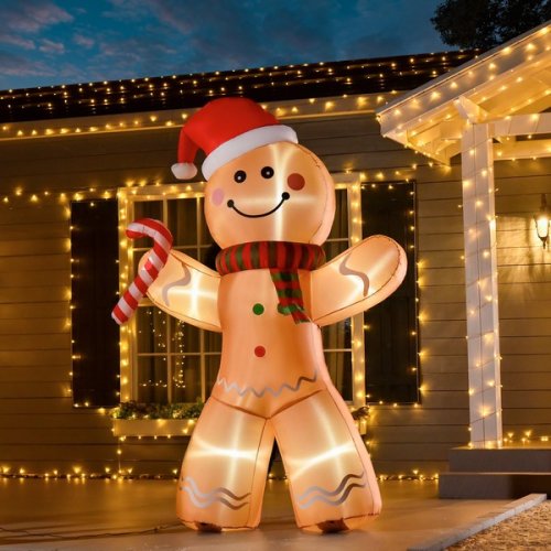 HOMCOM 2.4m Christmas Inflatable Gingerbread Man Lighted Home Indoor Outdoor Decoration