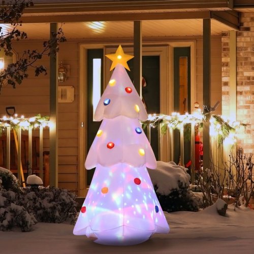 HOMCOM 75W x 75D x 180H cm Christmas Inflatable Tree LED Lighted for Home Indoor Outdoor Decoration White
