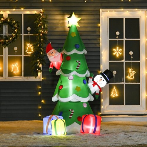 HOMCOM 7ft Christmas Inflatable Tree LED Lighted for Indoor Outdoor Decoration - Green