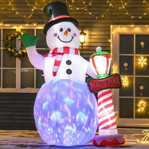 HOMCOM Christmas Inflatable Snowman with Street Lamp Lighted for Home Indoor Outdoor