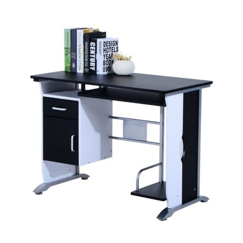 HOMCOM Computer Desk with Sliding Keyboard Tray Storage Drawers and Host Box Shelf-Black