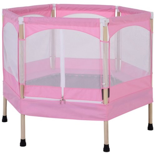 HOMCOM Kids Outdoor Trampoline w/ Safety Enclosure Net and Spring Pad Pink
