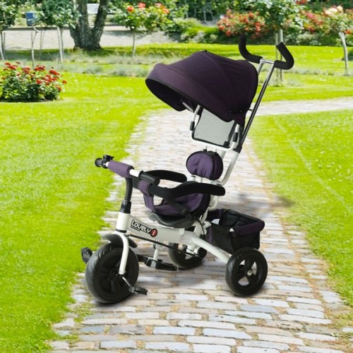 HOMCOM Kids Polyester Sun Canopy Ride-On Tricycle Baby Stroller w/ Handle Purple