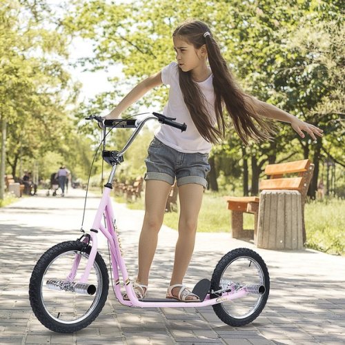 HOMCOM Non-Electric Pneumatic 16" Tyres Scooter-Pink