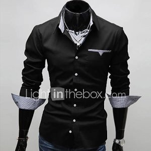 Lightinthebox Camisa de los hombres un color casual / trabajo / formal-poliéster-manga larga-negro / rojo / blanco