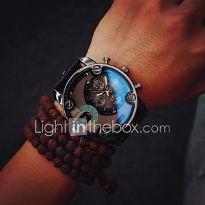 Lightinthebox Hombre reloj militar cuarzo reloj casual piel banda cosecha de lujo negro marrón