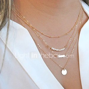 Mujer Collares de cadena Collar con perlas Collares en capas Forma de Círculo Perla Legierung Moda Multi capa Personalizado joyería de