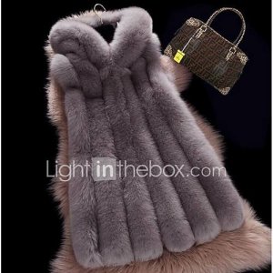 Lightinthebox Mujer simple casual/diario invierno chaleco,con capucha un color sin mangas piel de zorro largo