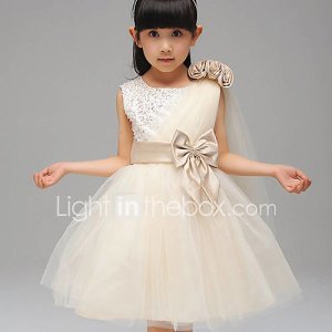 Lightinthebox Una línea de vestido de bola longitud de la rodilla vestido de niña de flores - cuello joya de algodón sin mangas con cinta de ydn